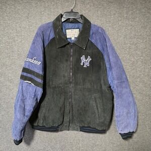 Vtg XL 90s New York Yankees Stadium Jumper Suede/Leather Bomber Jacket READ DESC